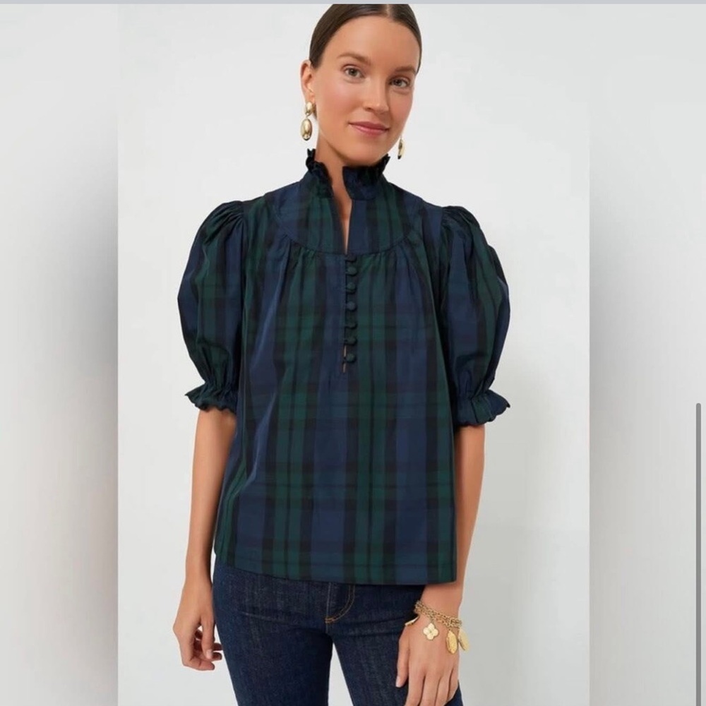 Pomander Place Selena Blackwatch Plaid Blouse Tuckernuck XXL Christmas Holiday